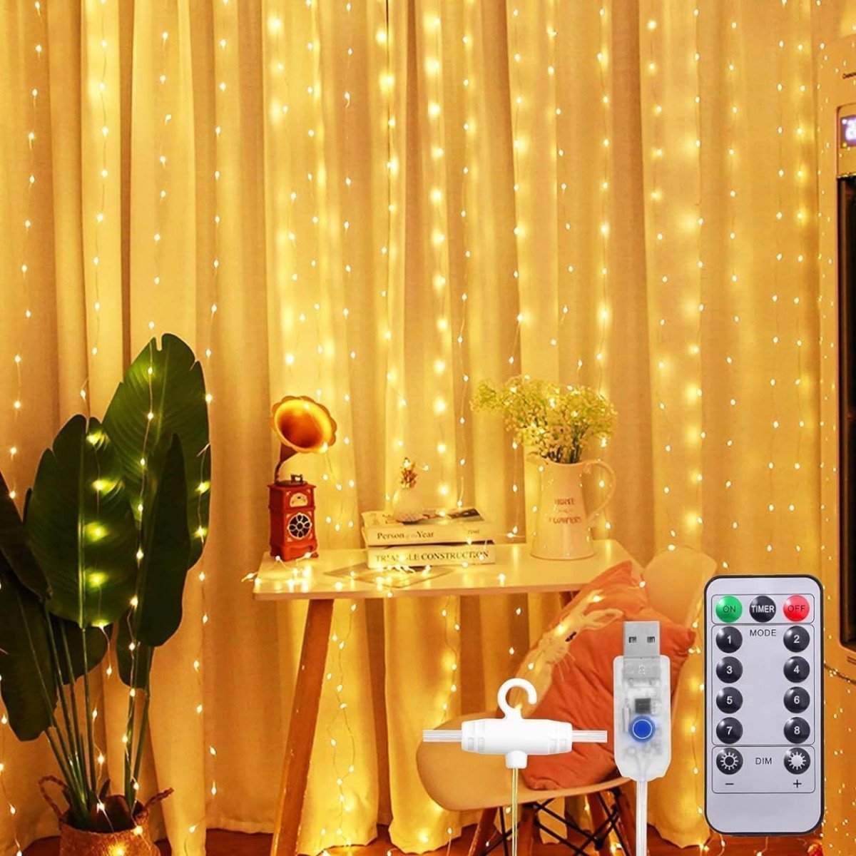 Imnishnay Warm White Curtain Fairy Lights Wit