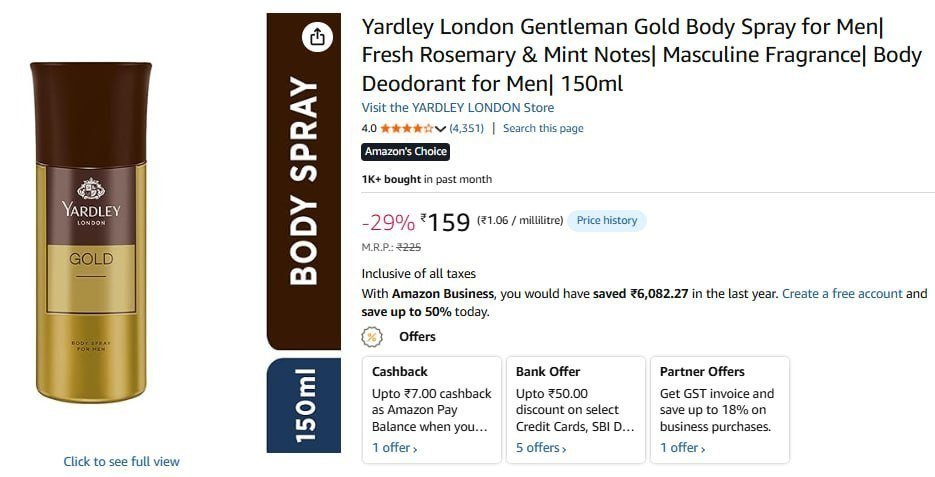 Yardley London Gold Deodorant 150 Ml 92