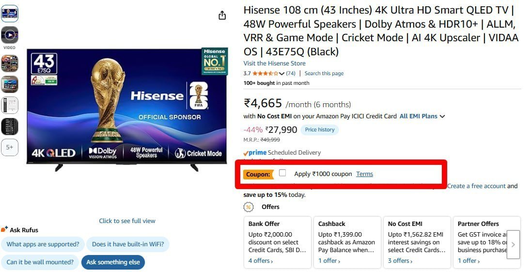 Hisense (43 Inches) 4k Ultra Hd Smart Qled Tv 24 3