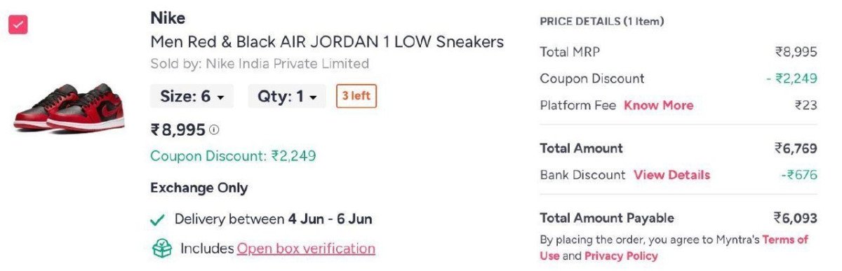 Myntra Nike Air Jordan 1 6093 Jordans Air Force Dunks Apply Code Nike25 10 With Hdfc Cc
