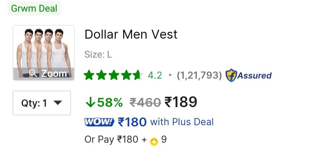 Grab Dollar Lehar Men Vest (pack Of 4) 189effective 48