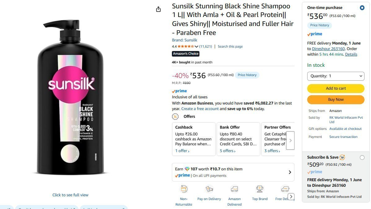 Sunsilk Black Shine Shampoo 1l 536