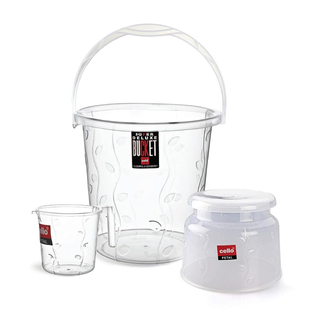 Cello Petal Bathroom Accessory Combo Set Of 3 Transparent 611