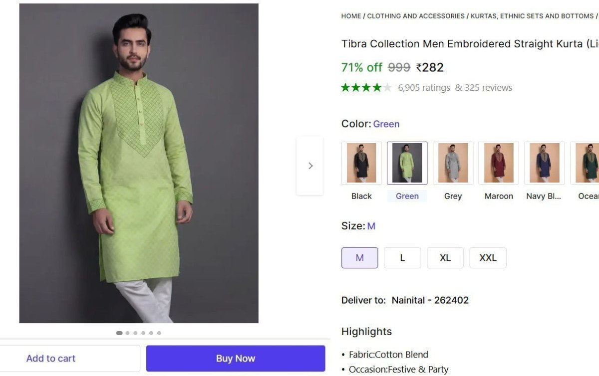 Men S Embroidered Straight Kurta (light Green) 282