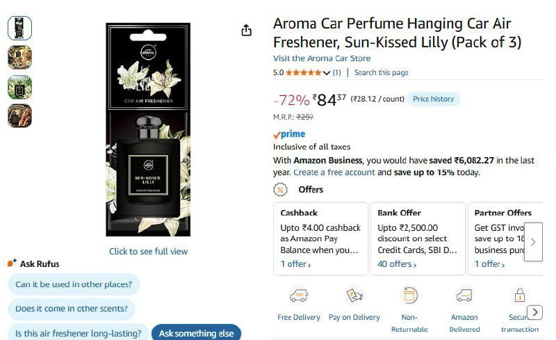 Aroma Car Perfum Pack Of 3 84