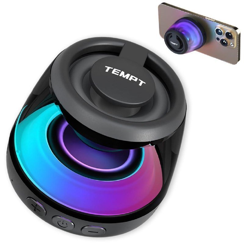 Tempt Cameo Bluetooth Speaker 6w In-built Subwoofer Mic 6hrs Playtime Powerful Bass Magnetic Stick On Design Rgb Lights Portable Travel Speaker (black)tempt Cameo Tempt Cameo (gree