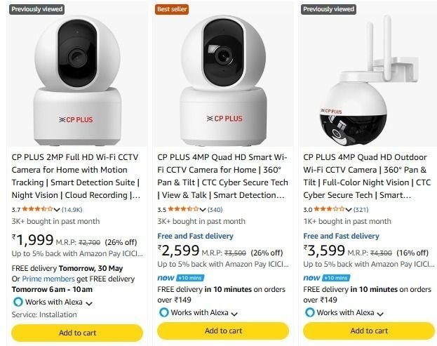 Amazon 30 On Cp Plus Smart Cctv Night Vision Cameras ( 360 Pan Tilt Smart Detection Cloud Recording )link Bank Offers