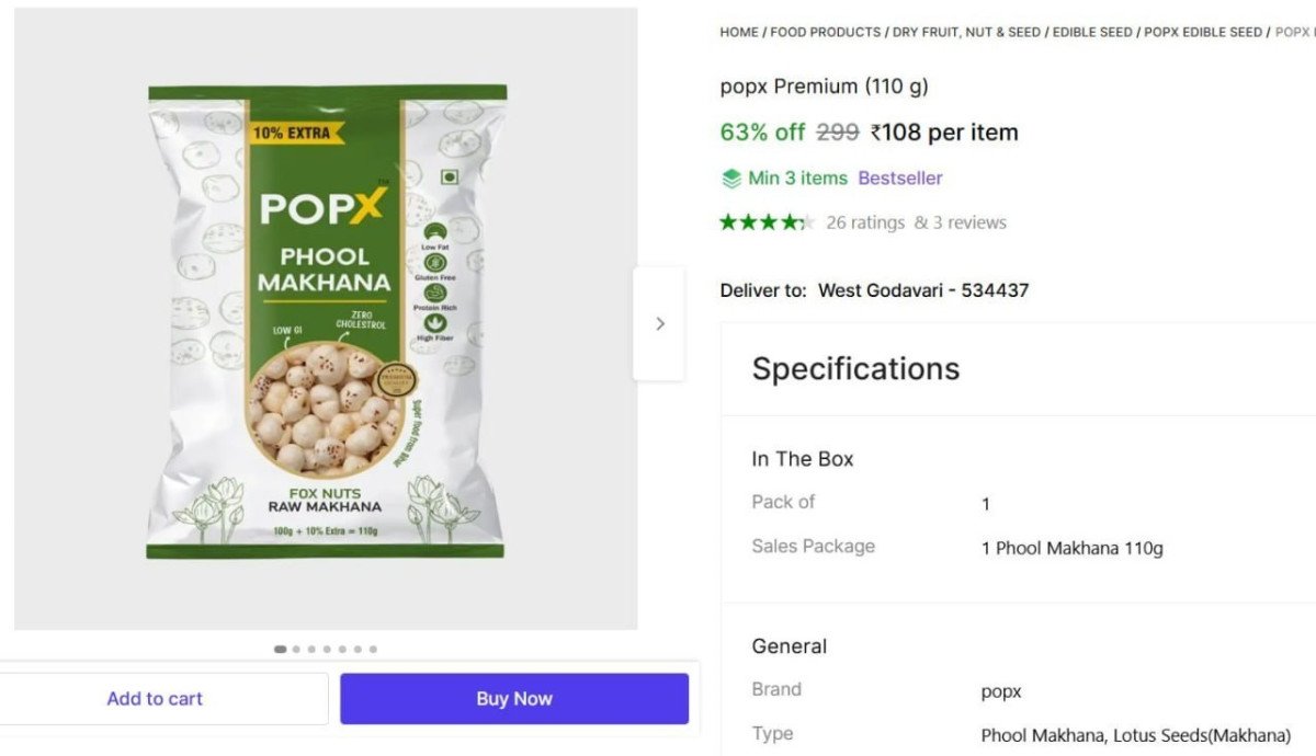 Makhana Pack Of 3 (110gm3) 108min Buy - 3