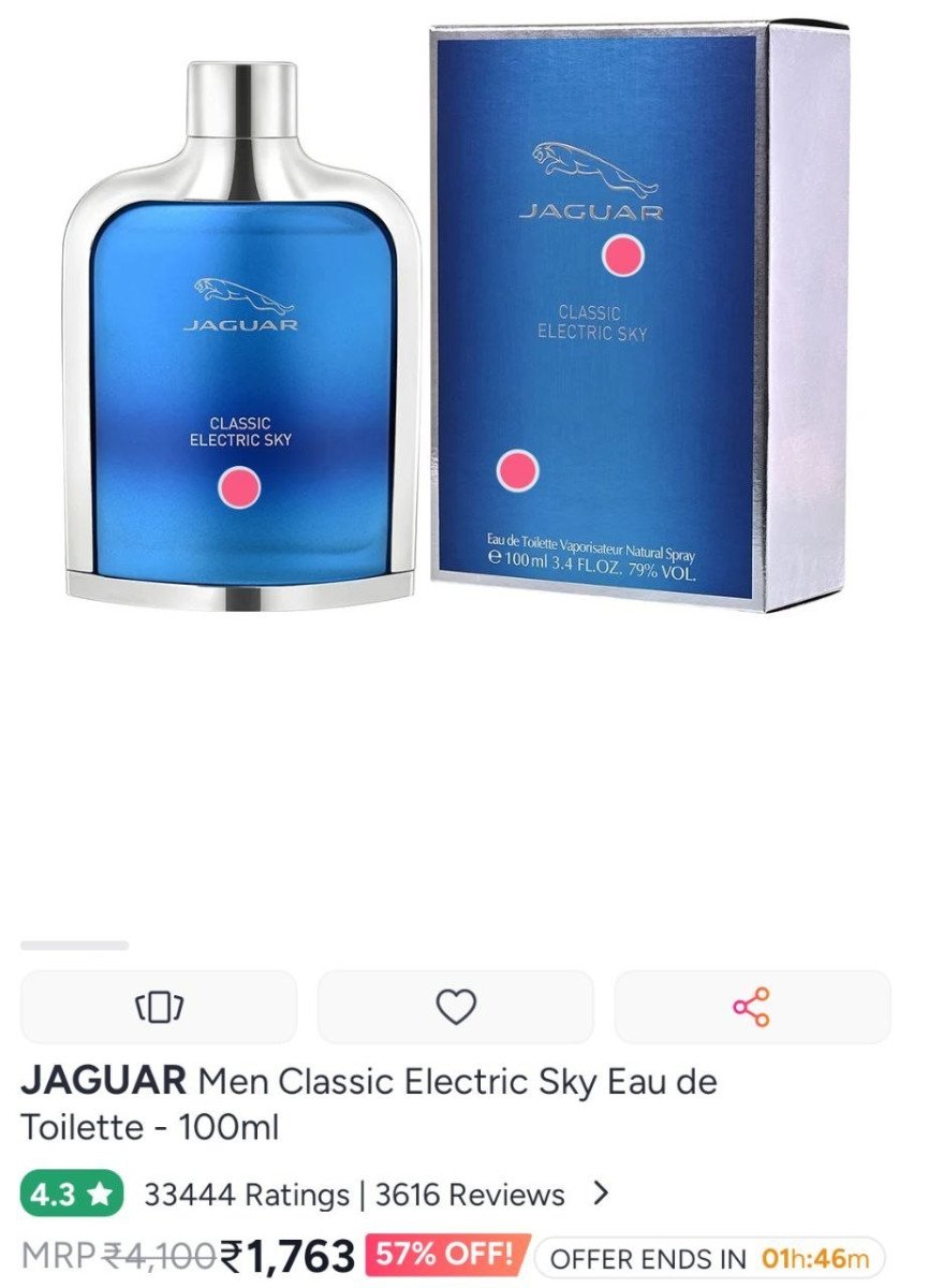 Myntra 57 On Jaguar Men Classic Electric Sky Eau De Toilette - 100ml 53 On Viktor Rolf Men Spicebomb Eau De Toilette - 90ml