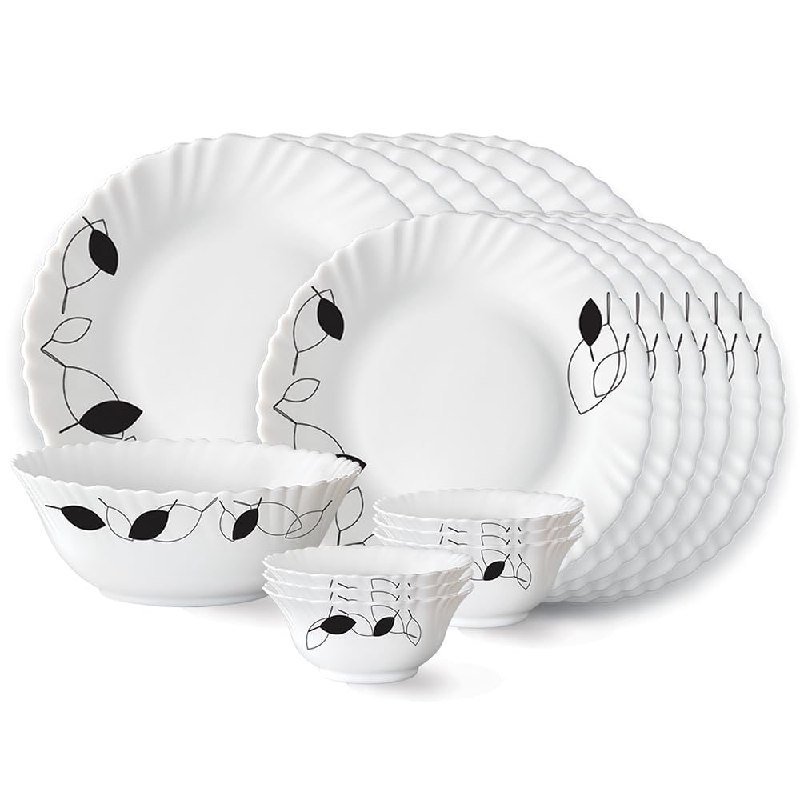 Larah By Borosil Shadow Fluted Series Opalware Dinner Set 19 Pieces For Family Of 6 919