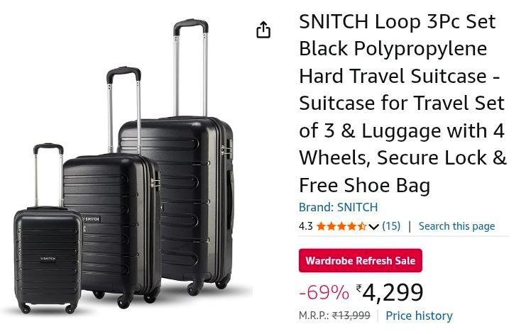 Amazon Limited Time Snitch 3pc Trolley Set 4 299 Flat 69 On Premium Luggage