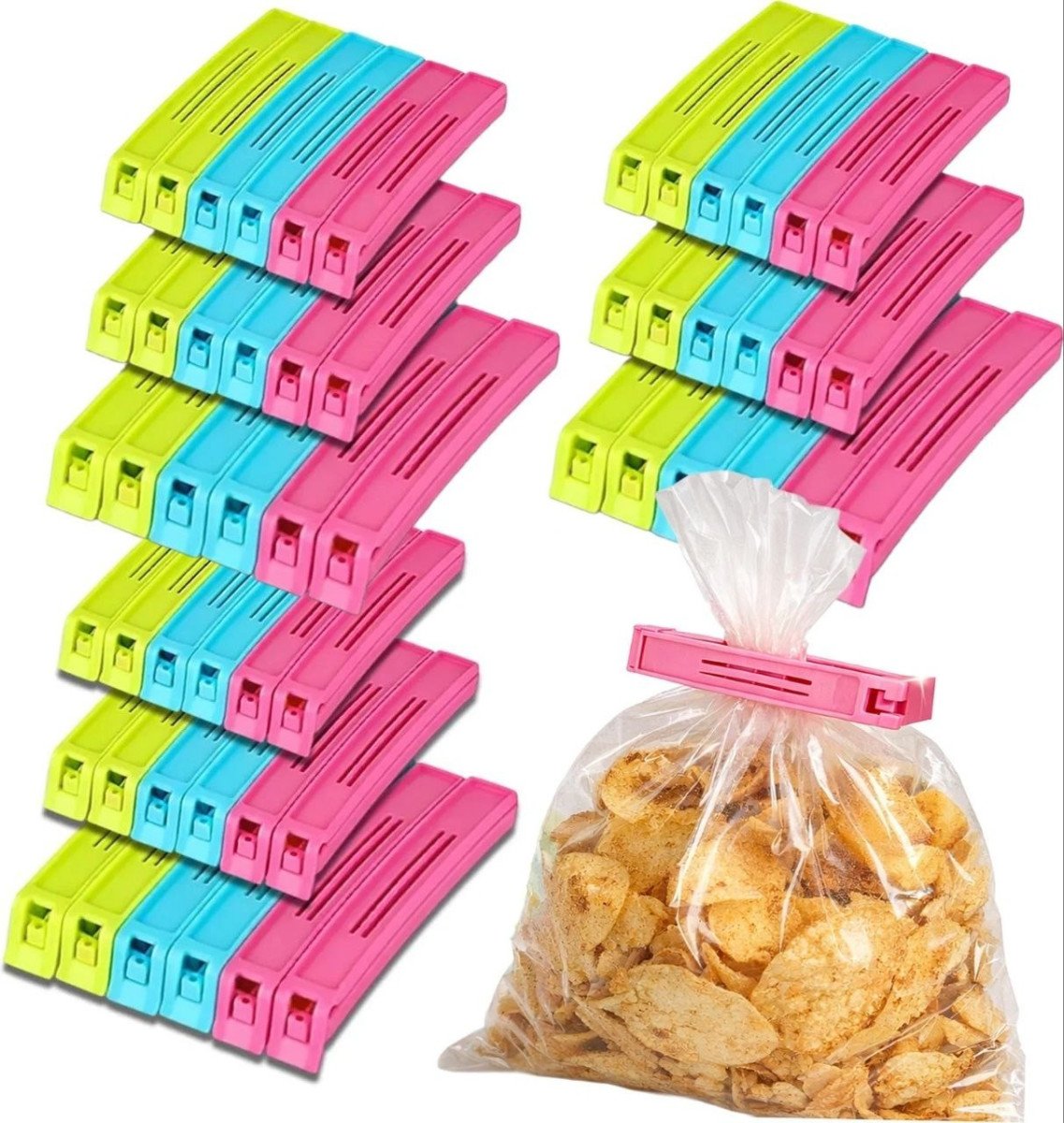 Bag Sealing Clips Mixed Sizes (small Medium Large) (set Of 36 Pink Blue Green) 258
