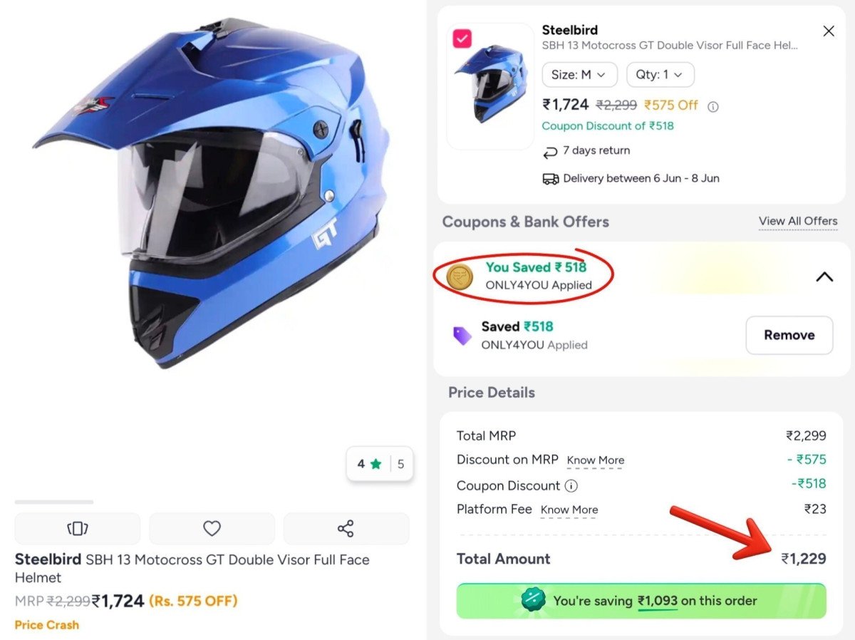 Steelbird Full Face Helmet At 1229apply Coupon Only4you