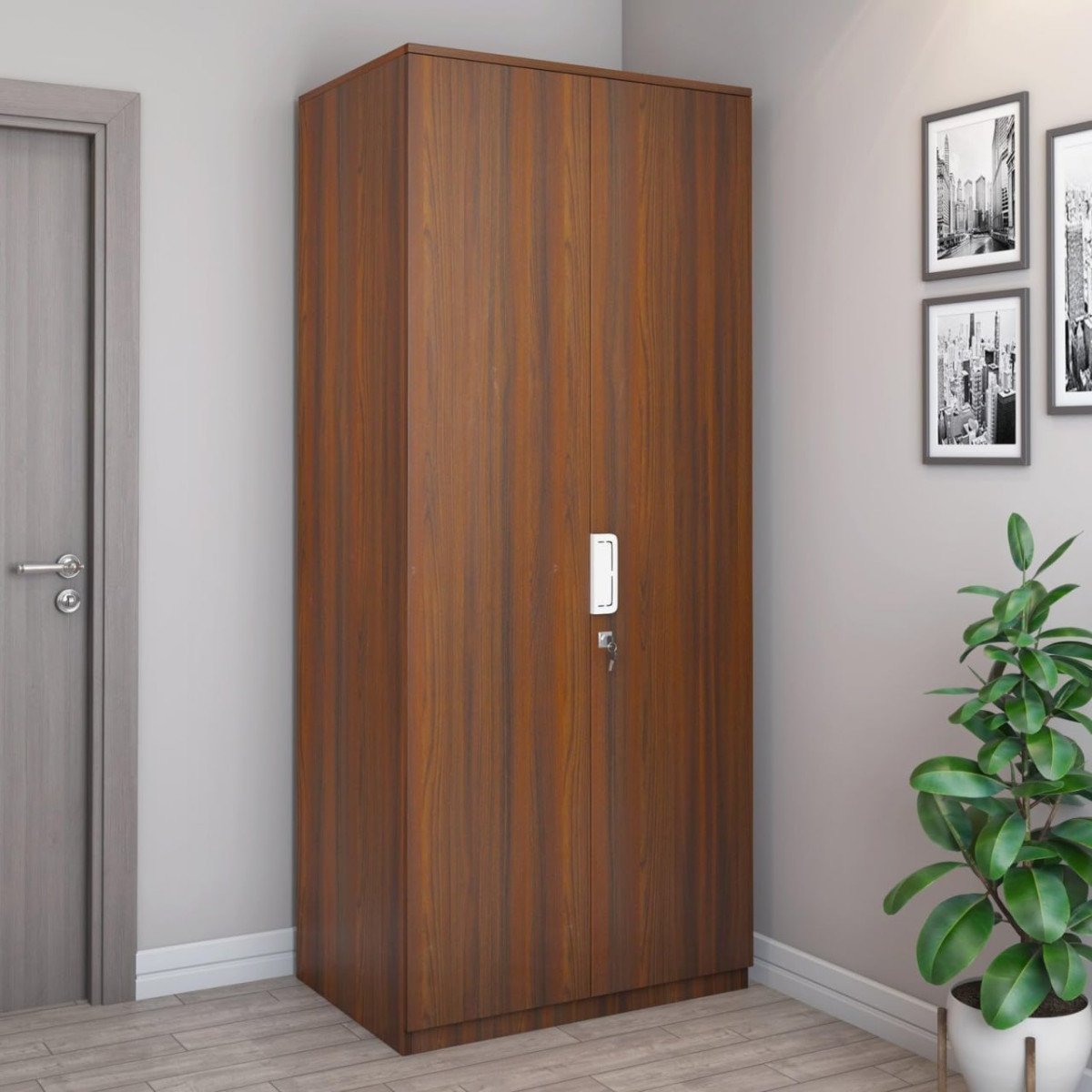 Nilkamal Joyce Neo 2 Door Wooden Wardrobe For Bedroom Almirah With 3 Shelve