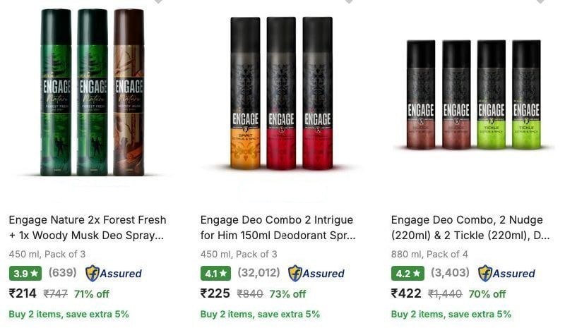 Flipkart 76 On Deodorants Combo Engage Set Wet Axe