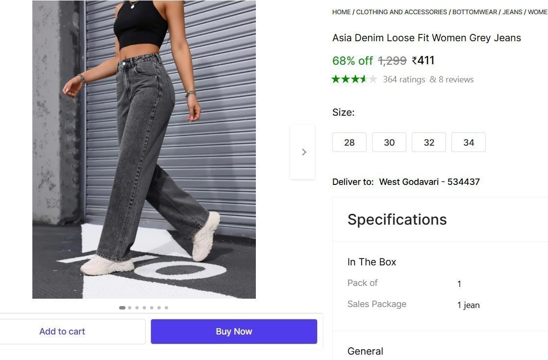 Denim Loose Fit Women Grey Jeans 411