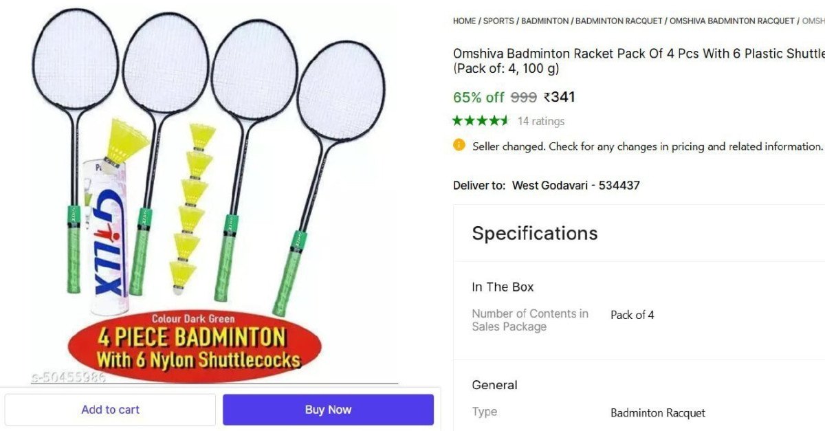 Shopsy Badminton Racket Pack Of 4 Pcs With 6 Plastic Shuttles 341