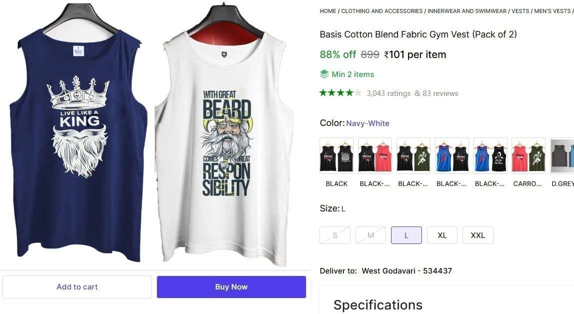 Shopsyloot Cotton Blend Gym Vest 101