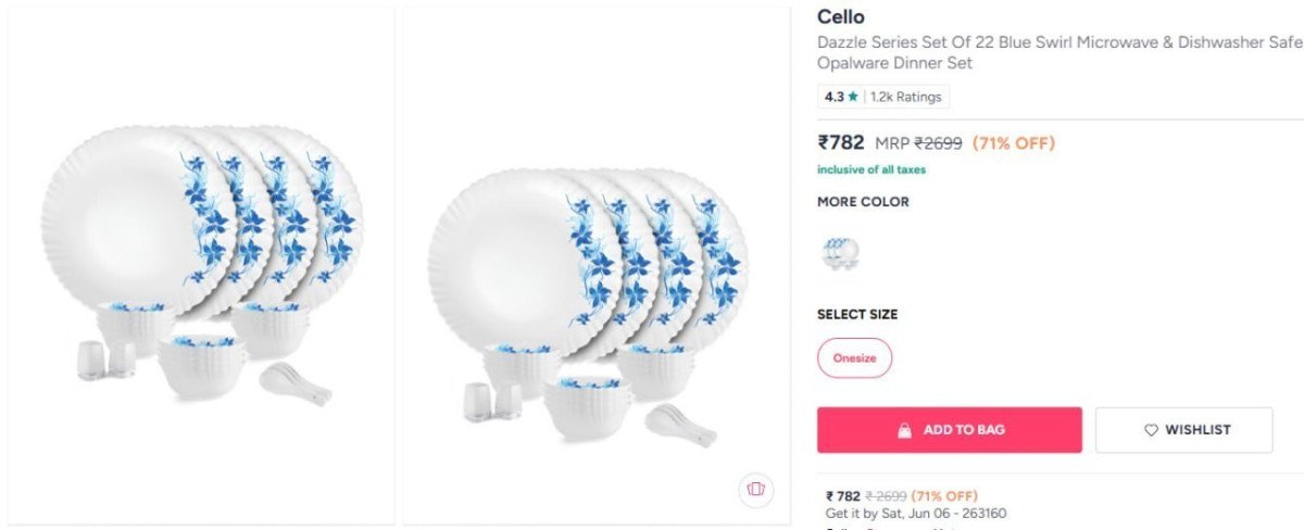 Myntra Loot Cello Opalware Dinner Set 22 Pieces 782 Master Link