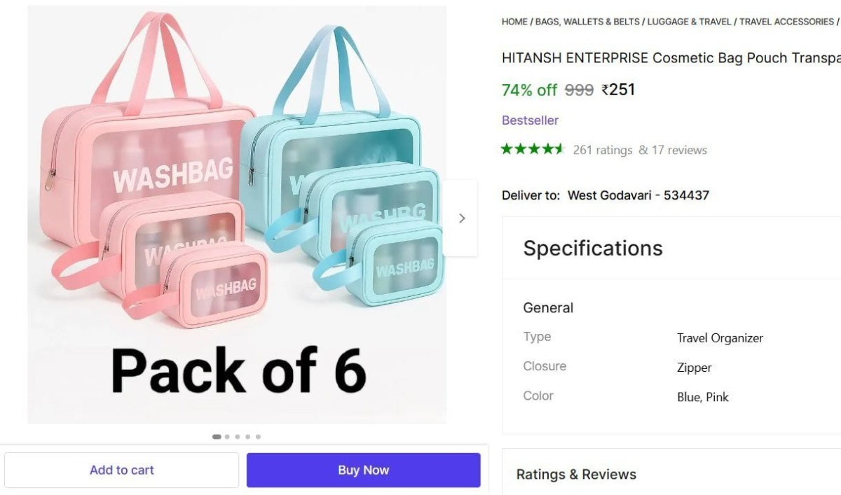 Pack Of 6 Cosmetic Bag Pouch 251