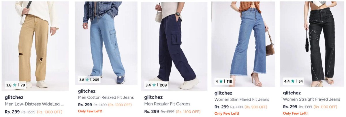 Myntra Loot Jeans 299 Men Women Cargo Trousers 299 Men Women