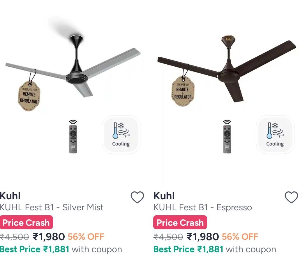 Myntra Kuhl 1200mm Power Saving Bldc 3 Blades Ceiling Fans 1980