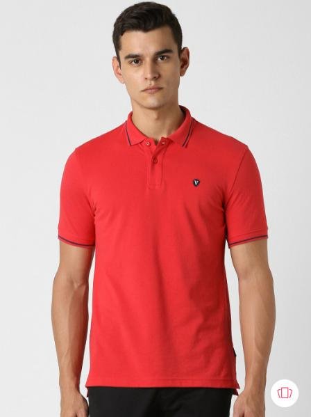 Van Heusen Sport Men Red Solid Polo Collar Pure Co