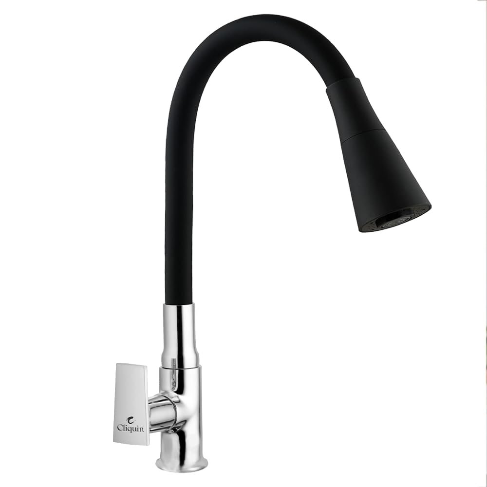 Flexible Brass Swan Neck Faucet With 360 Swivel Black Silicone Spout 825