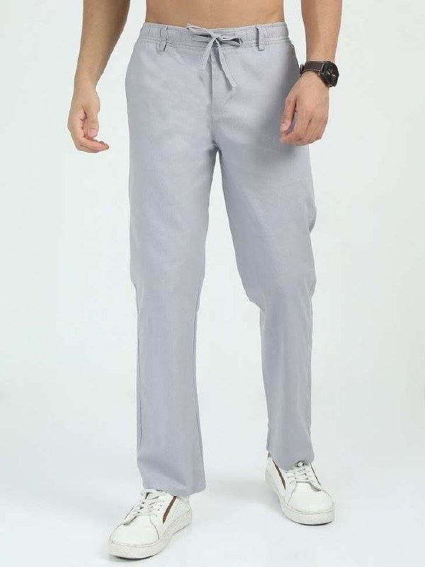 Men Relaxed Grey Linen Blend Trousers 608
