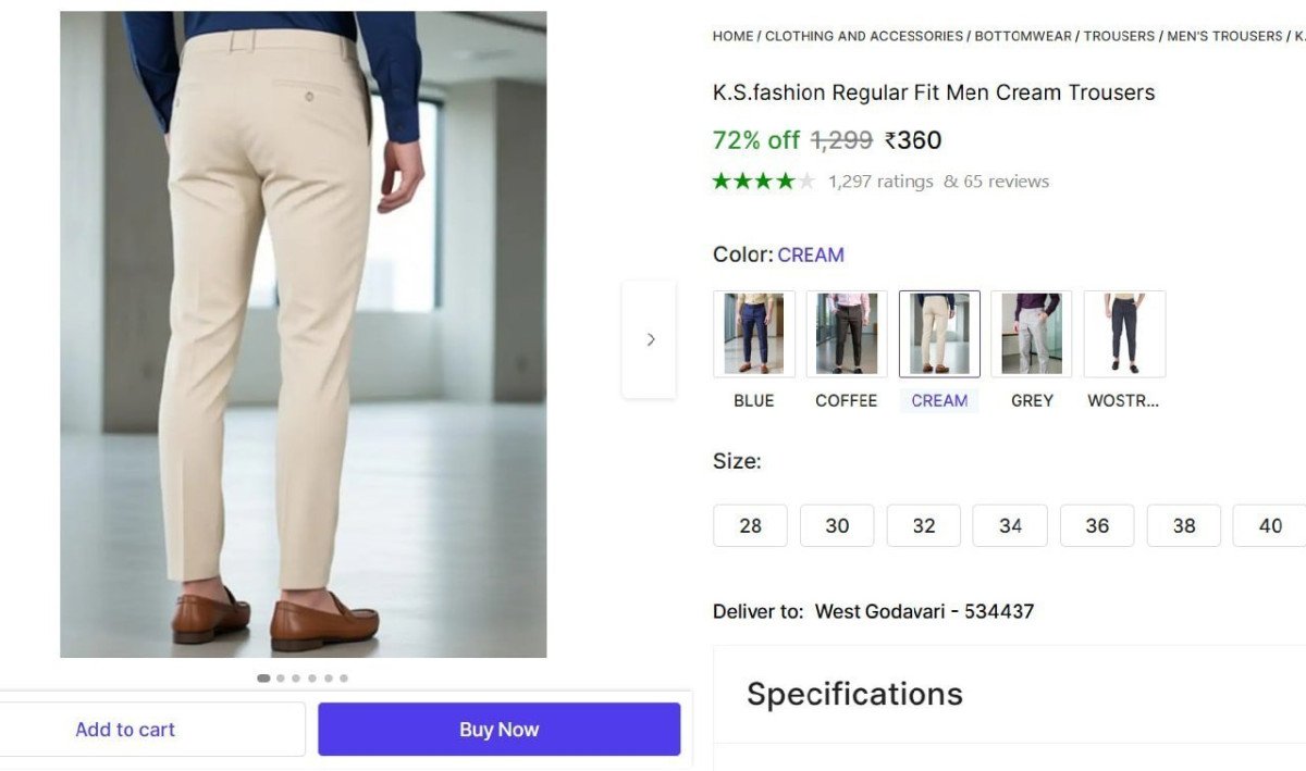 Regular Fit Men Cream Trousers 360