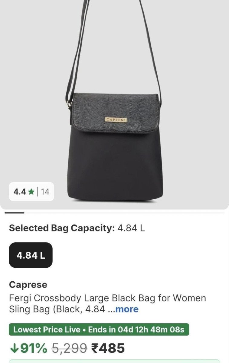 Caprese Crossbody Large Black Bag For Women Sling 