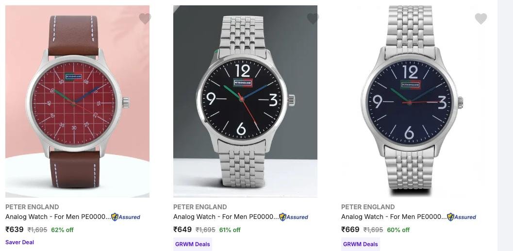 62 On Peter England Analog Watches