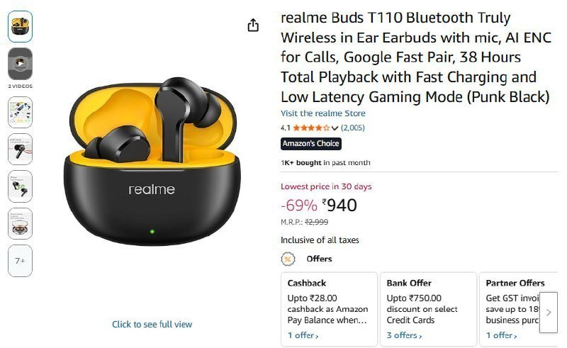 Realme Buds T110 Tws Earbuds 940