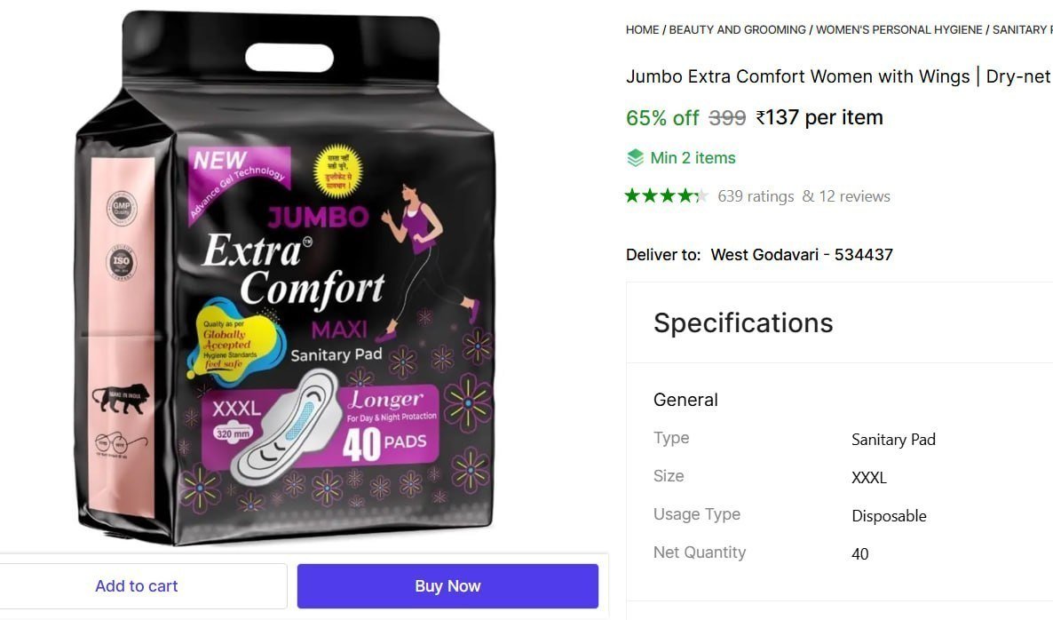 Sanitary Pad (pack Of 40) 137 Min Buy - 2
