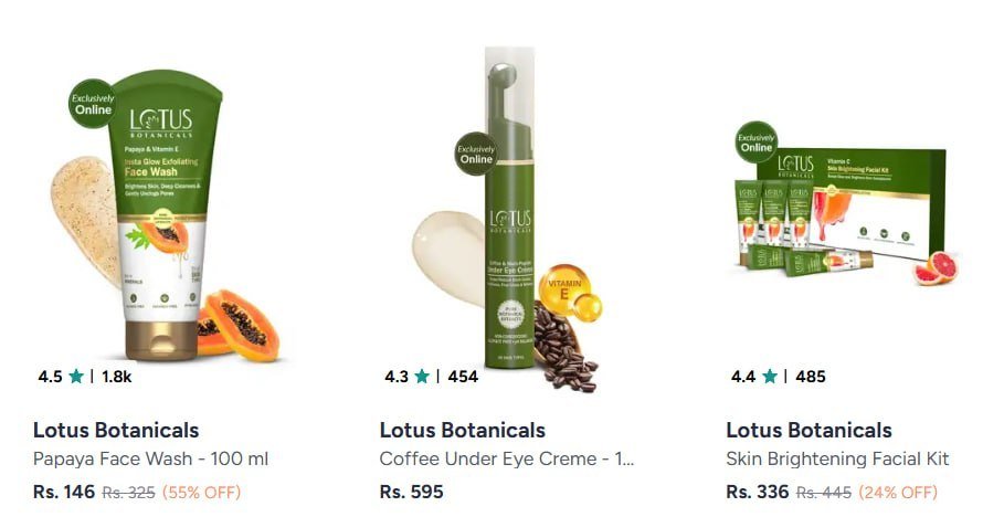 Myntra Lotus Botanicals 60 O3 45 Offneutrogena 35 Stayfree 50 Lotus Herbal 40