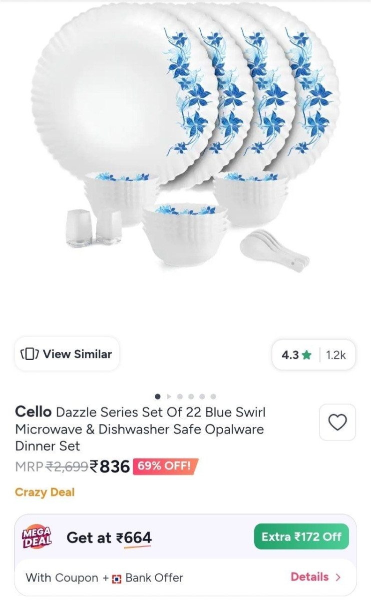Loot Cello Dinner Set Of 22 664coupon Homeflat20