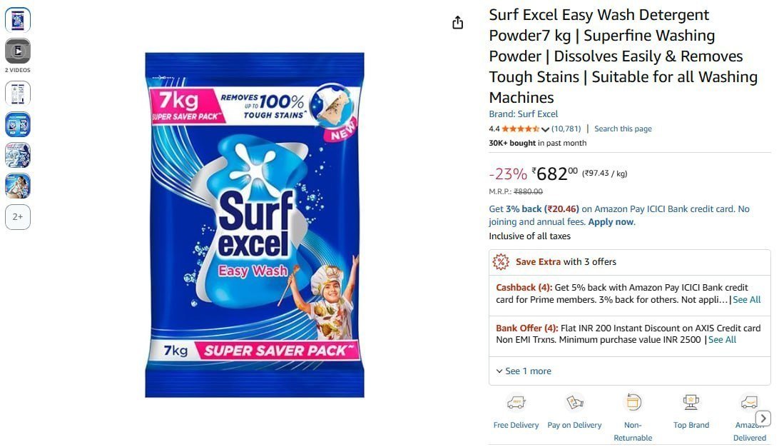 Surf Excel Easy Wash Detergent Powder 7 Kg 682