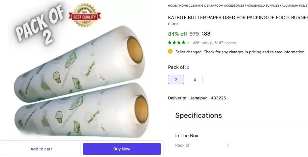 Butter Paper (pack Of 2 50 M) 88