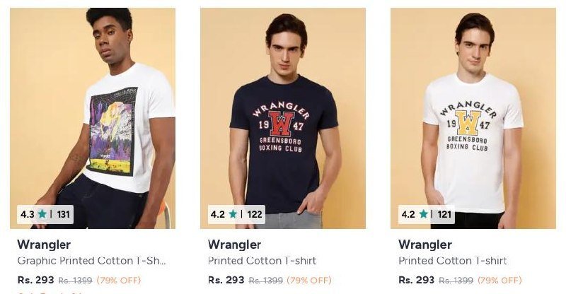 Myntra Loot Wrangler Men S T Shirts 79 Starting Fr