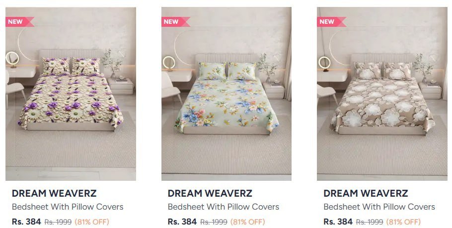Myntra Newly Launched Premium Double Bedsheets Starting 385