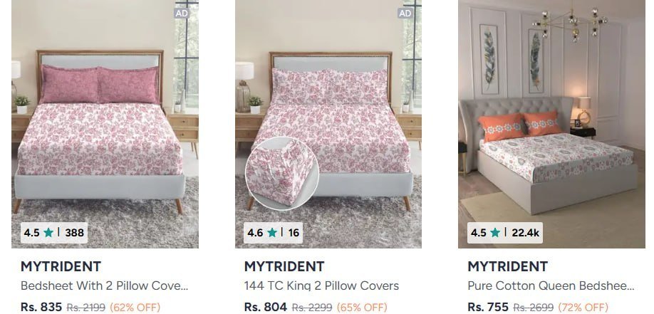 Myntra Mytrident Bedsheets Under 999 Raymond Home 