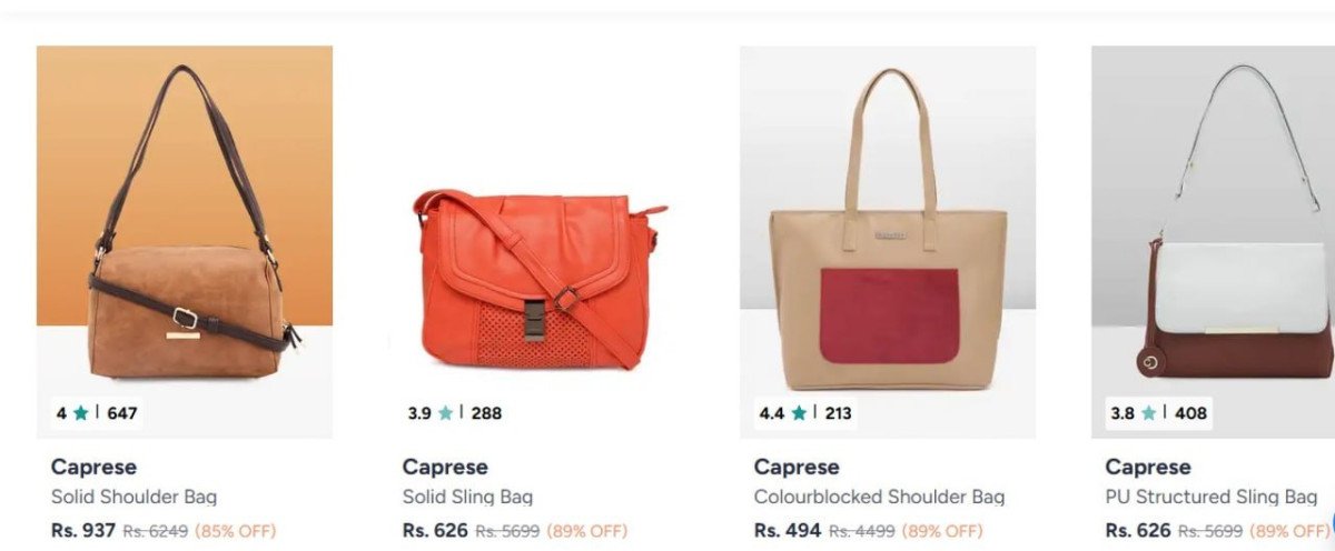 Myntra Loot 89 On Women S Branded Hand Bags Caprese Lino Perros Allen Solly Lavie