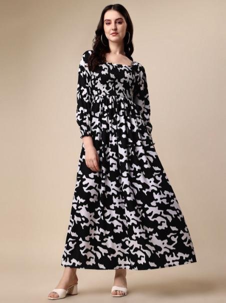Sheetal Associates Printed Square Neck Smocked Maxi Dress 448