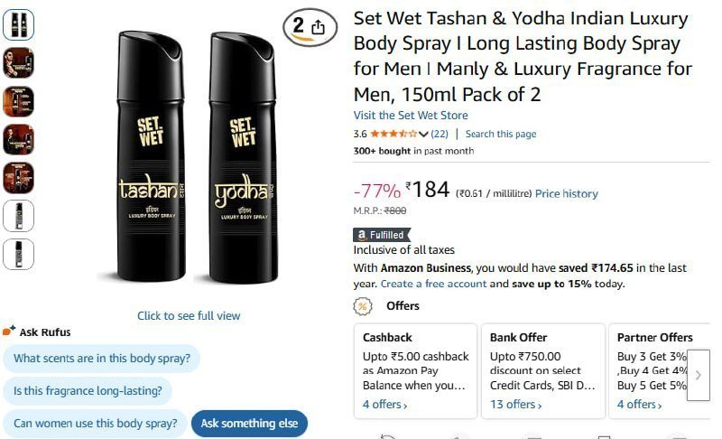 Set Wet Body Spray (pack Of 2) 184