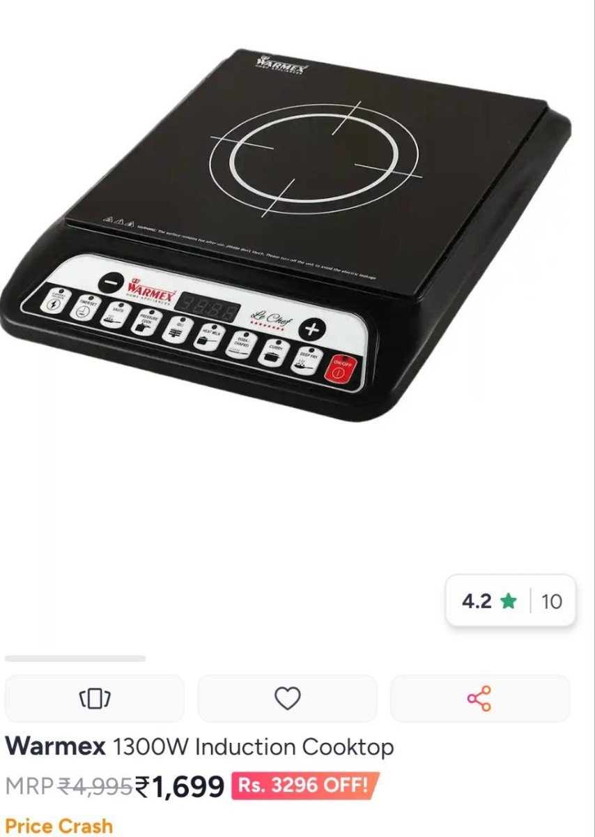 Myntra Warmex 1300w Induction Cooktop 1699 Ex