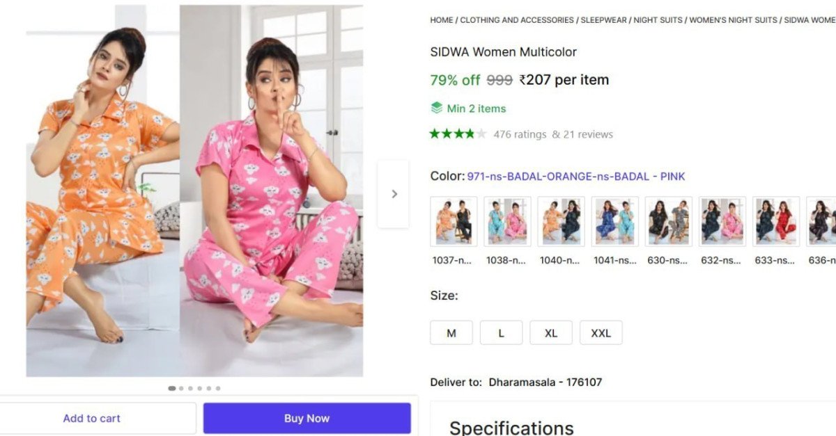 Women Night Suit Set Multicolor 207min Buy - 2