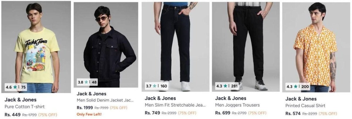 Myntra Loot 75 On Jack Jones Clothing Tshirts Jeans Shirts Trousers Shorts  - myntra deals today india