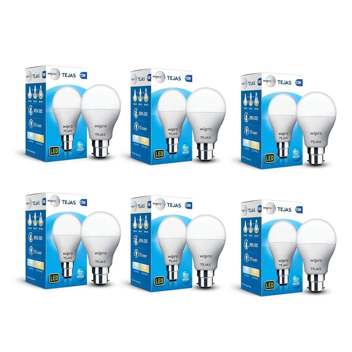 Wipro Tejas 12w Led Bulb For Home Office B22 Led Bulb Base Pack Of 6 547