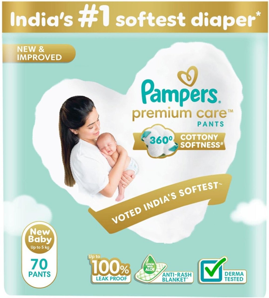 Pampers Premium Care Pants With 360 Cottony Softness - New Born (70 Pieces)