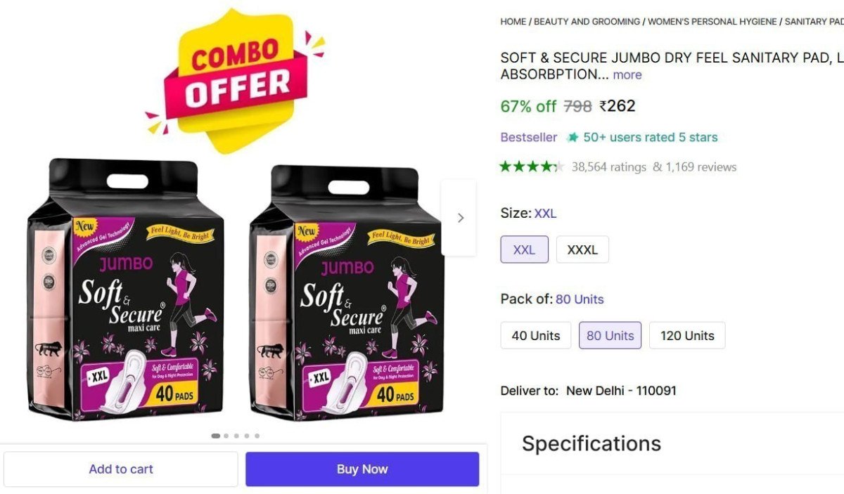 Soft Secure Jumbo Sanitary Pad 262